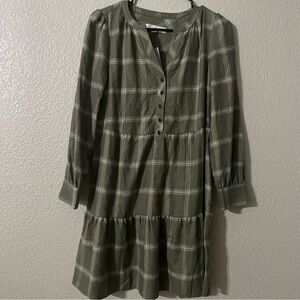LOFT Olive Plaid Mini Dress